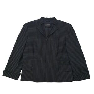 Akris Pinstripe Wool Blazer Jacket Mandarin Collar US 8 Black White‎ Classic